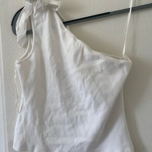 Anthropology White One-Shoulder Ribbed Tank Top